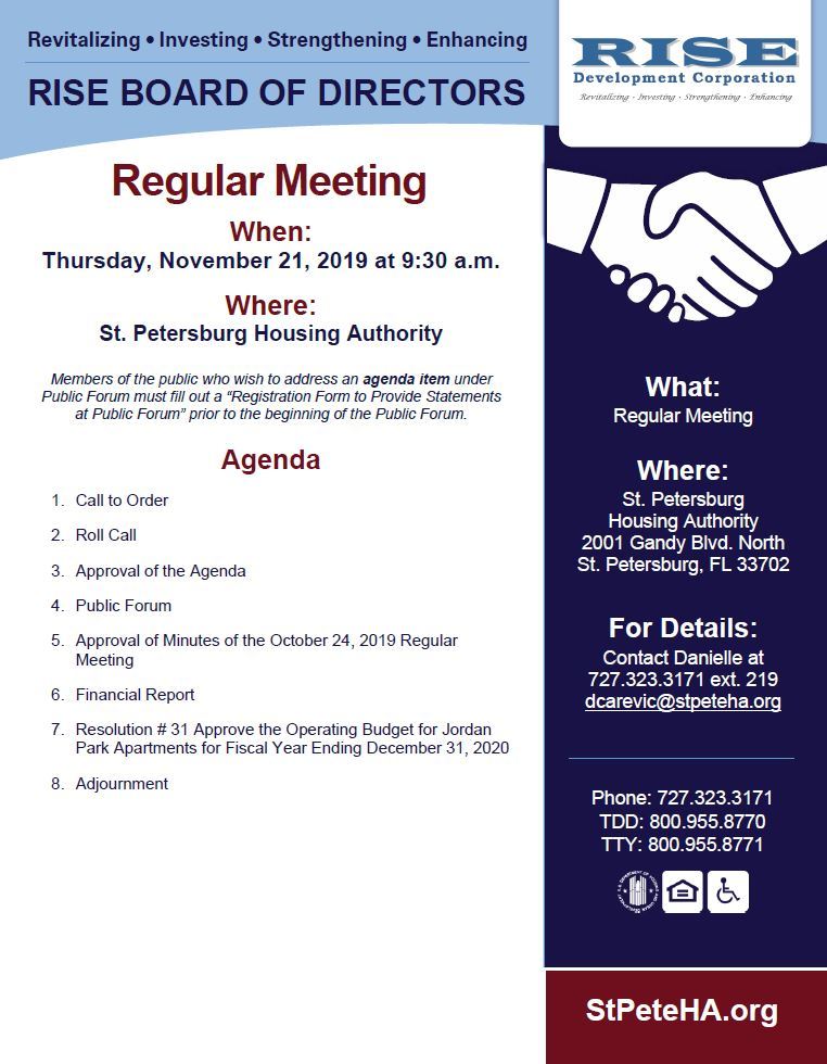Flyer for RISE Regular Board of Directors meeting 11/21