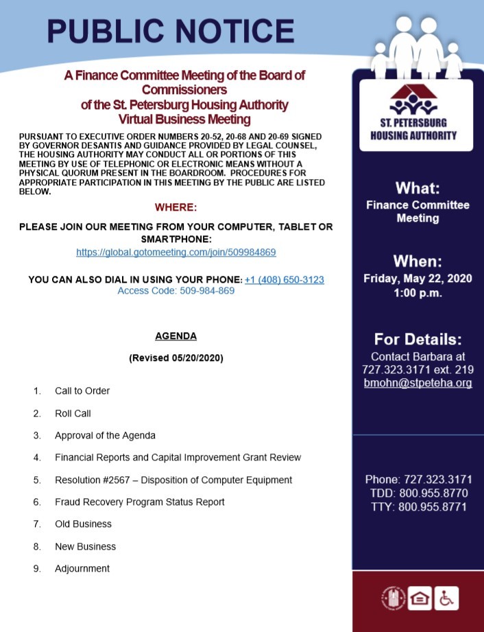 Public Notice - May 22 Finance Committee Meeting