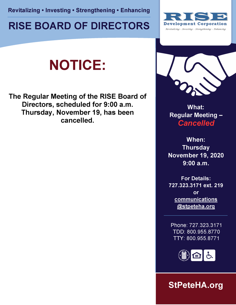 RISE Board Meeting Public Notice - Cancelled