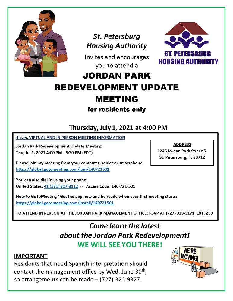 Jordan Park 2021 Relocation Plan Meeting Flyer