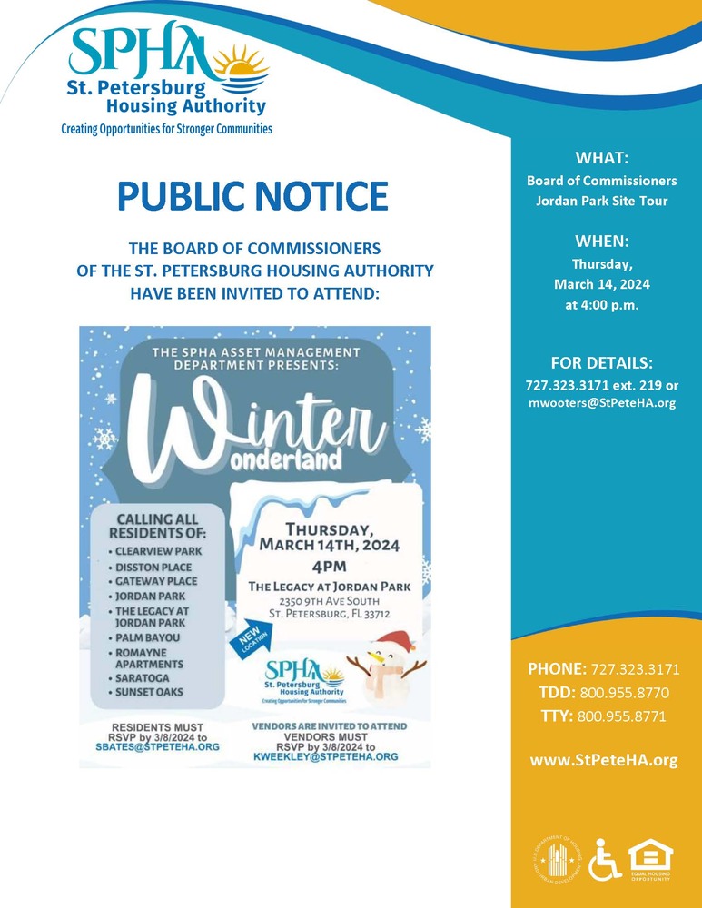 SPHA Public Notice of Winter Wonderland event.