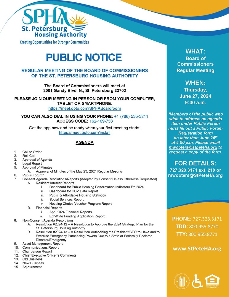 SPHA Board Meeting Public Notice Flyer