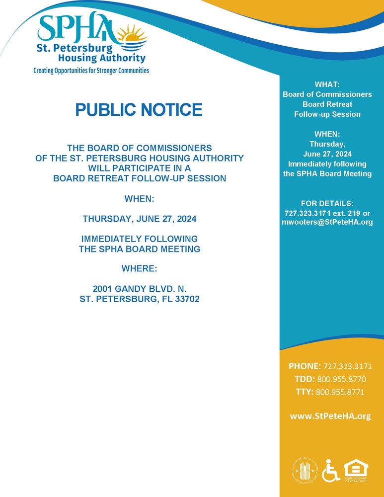 SPHA Public Notice - Board Retreat Follow-up Session flyer.