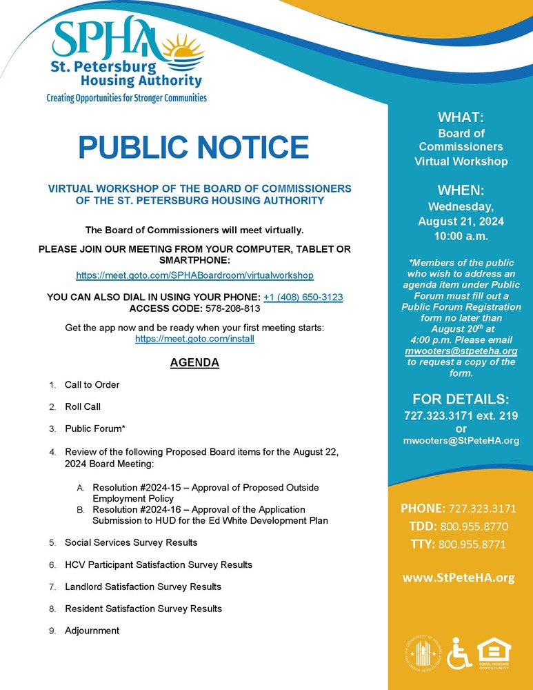 Board Workshop Public Notice flyer.