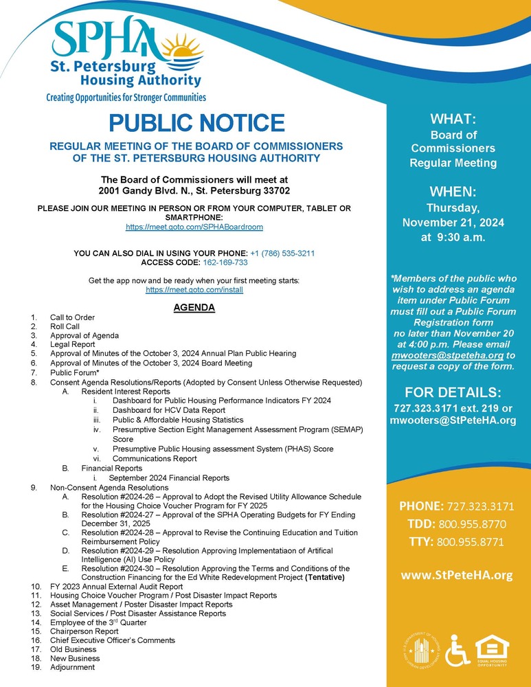 SPHA Board Mtg Public Notice