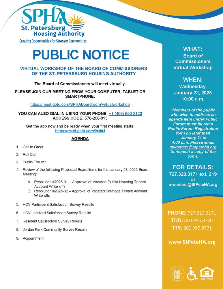 Board Workshop Public Notice flyer.