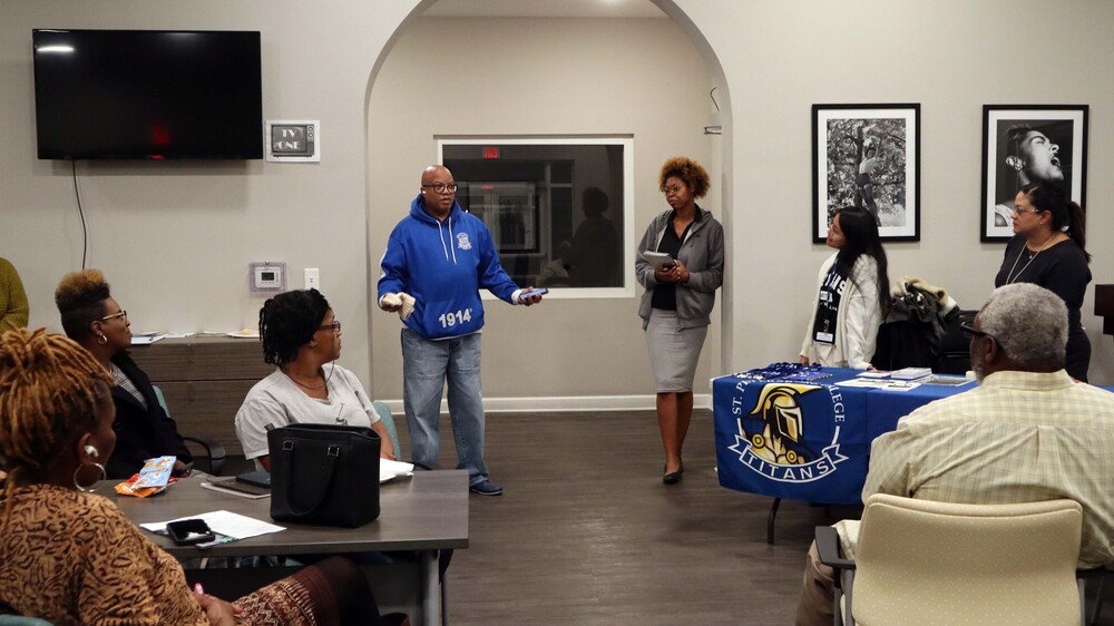 Group of people at Mentorship Fair inside The Legacy at Jordan Park.