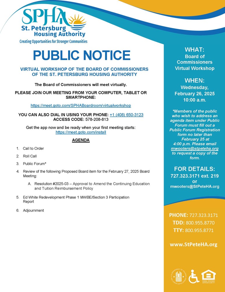 SPHA Board Workshop Public Notice 02-26-25