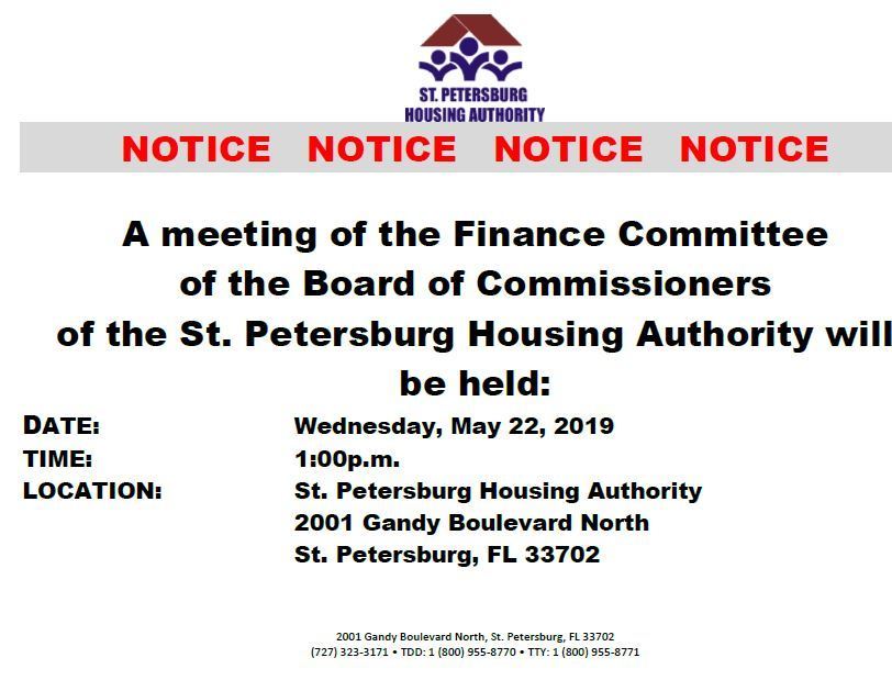 May 22, 2019 at 1:00pm Finance Committee Meeting