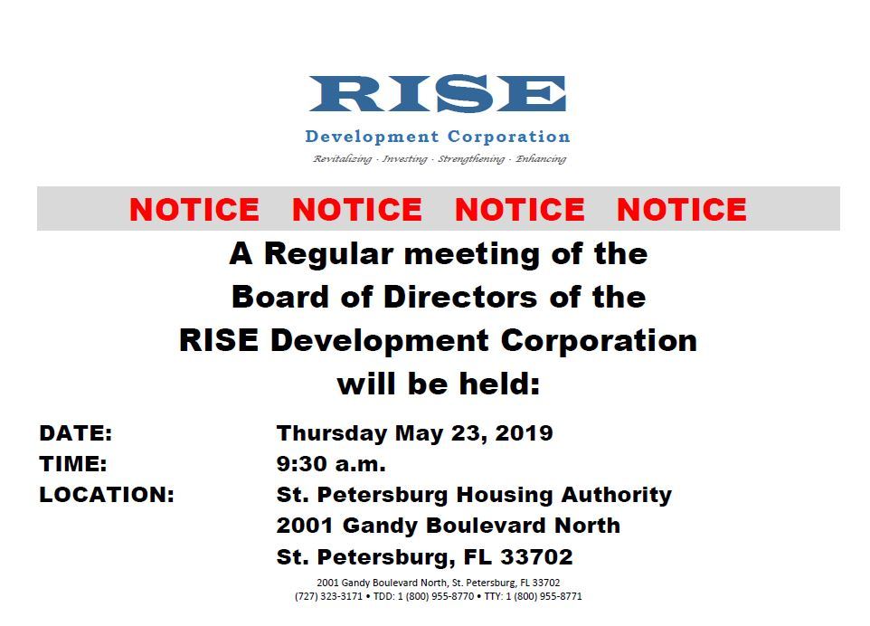 5-23 Public Notice RISE Board Meeting 5/23/19 at 9:30am