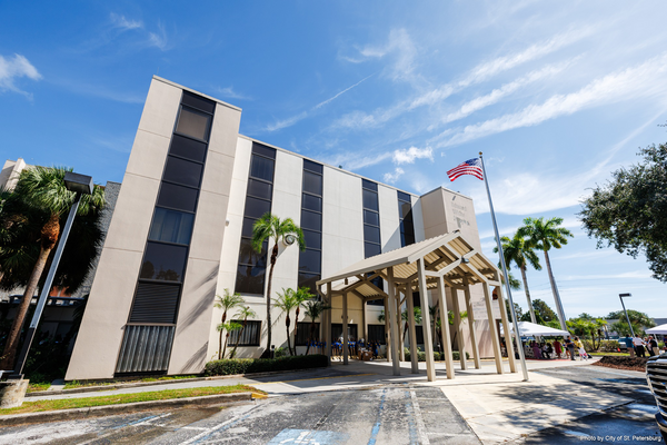 Exterior of The Edward White Campus building on August 27, 2024.